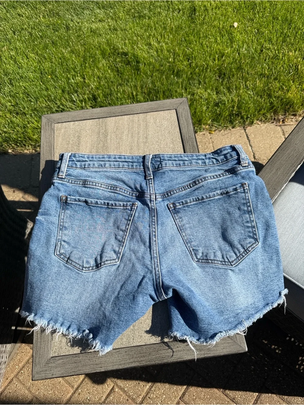 Kut from the Kloth Medium Blue Distressed Cutoff Denim Shorts JANE. Long short
